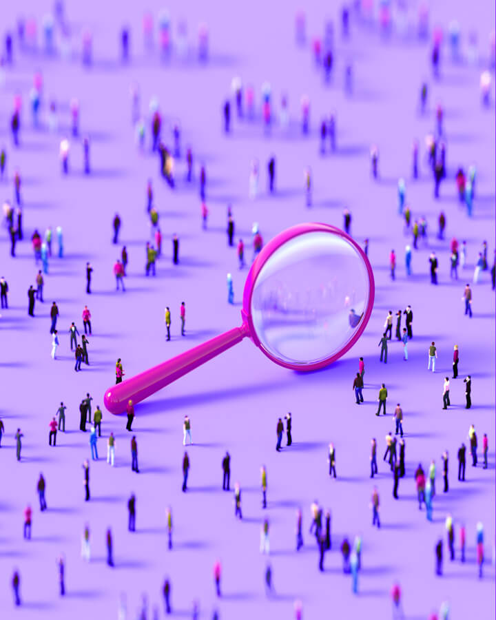 An inline blog graphic illustrating synthetic sample augmentation for niche audience research. The image features a digital composite of human silhouette profiles connected by glowing data nodes and floating digital elements, blending real respondent profiles with AI-generated data points to reach hard-to-find demographics against a purple Cint background.
