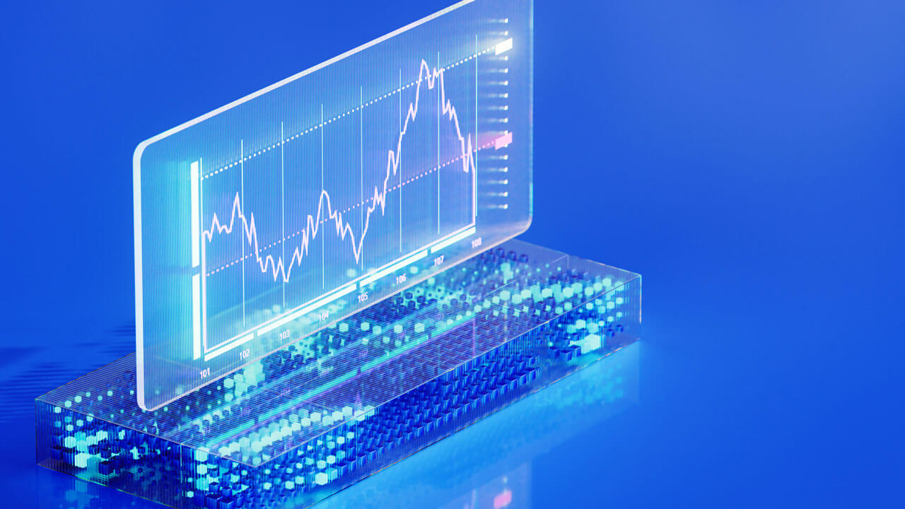 A transparent 3D screen displaying a glowing line graph, symbolizing the link between TV ad exposure and brand attitude metrics for global campaign measurement.